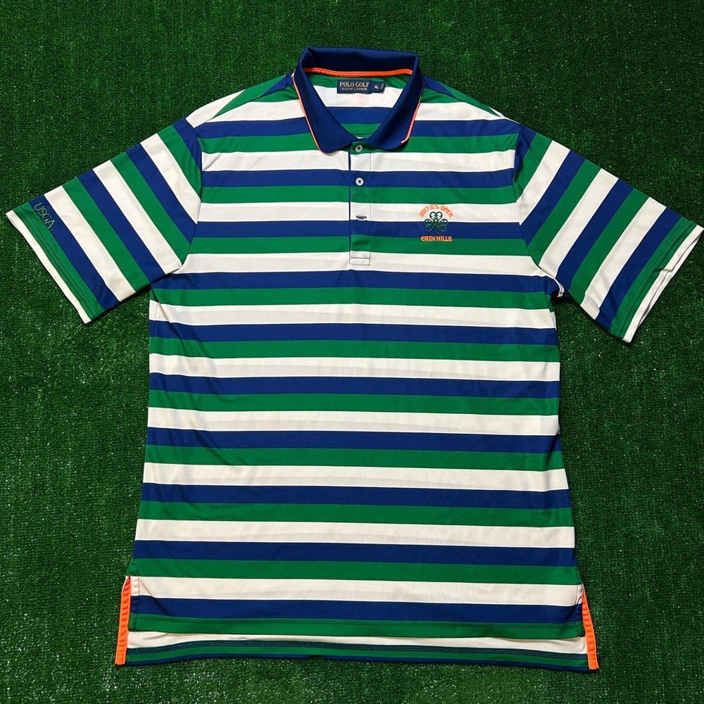 Polo Ralph Lauren 2017 US Open Erin Hills Golf Polo Striped Blue Green XL - Picture 2 of 12